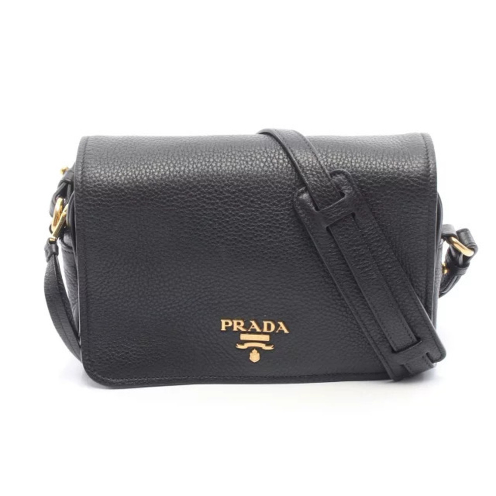 Prada VITELLO PHENIX Shoulder Bag Leather Black